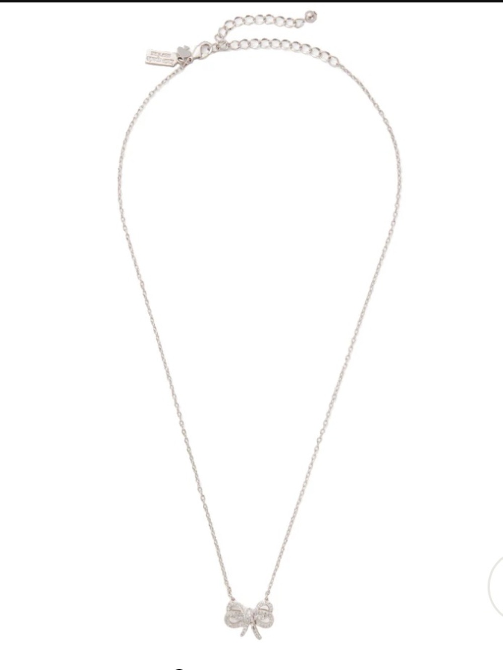 New Kate Spade Bow Meets Girl Pave Short Mini Pendant Necklace Silver with & box - Picture 7 of 14